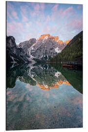 Aluminium print Braies lake fantastic sunrise