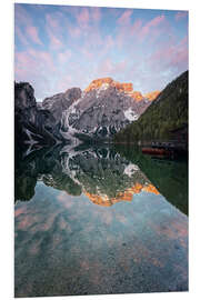 Foam board print Braies lake fantastic sunrise