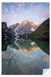 Muursticker Braies lake fantastic sunrise