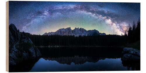 Wood print Dolomiten Karersee MilkyWayPano 2zu1 (1 von 1)