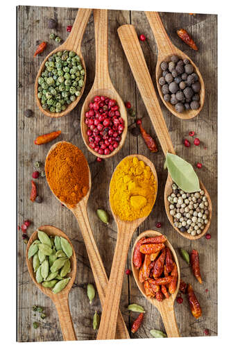 Gallery print Colorful spices in wooden spoons