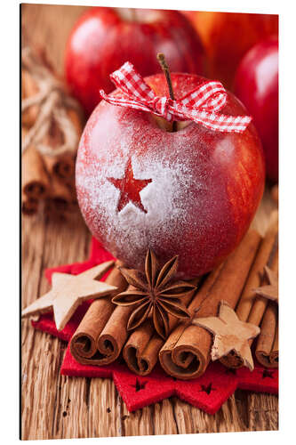 Tableau en aluminium Pommes rouges avec des bâtonnets de cannelle