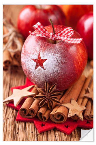 Wall sticker Red winter apples with cinnamon sticks and anise