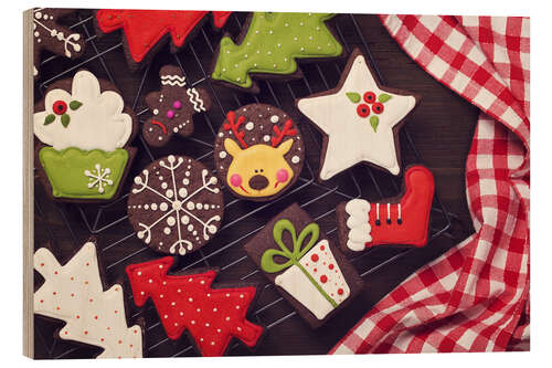 Wood print Colourful Christmas Cookies