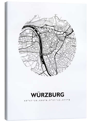 Leinwandbild Stadtplan von Würzburg