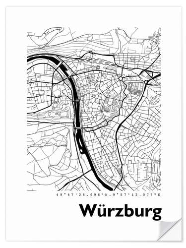 Selvklebende plakat City map of Würzburg