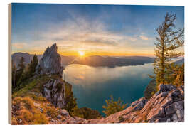 Hout print Attersee in the evening light