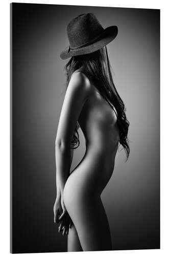 Acrylic print Nude woman with hat