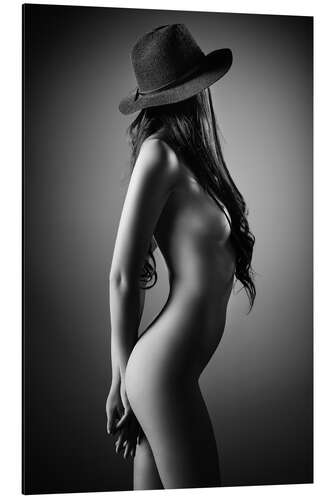 Aluminium print Nude woman with hat