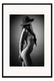 Gerahmter Kunstdruck Nackte Frau mit Hut