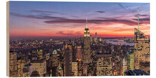 Wood print Evening mood over New York City