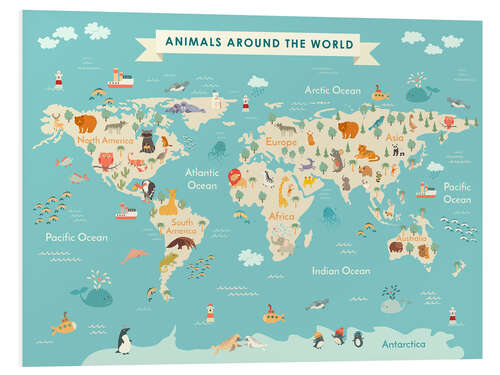 Foam board print World Map With Animals