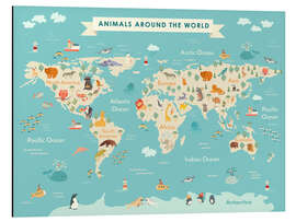 Magnettafel Weltkarte mit Tieren (englisch)