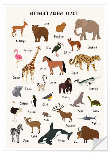 Selvklebende plakat Alphabet animal chart