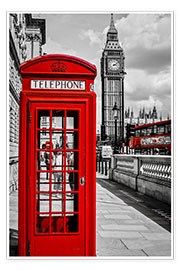 Plakat London telephone box and Big Ben