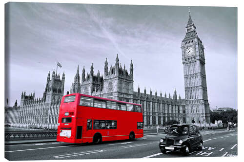 Tableau sur toile Bus rouge sur le pont de Westminster