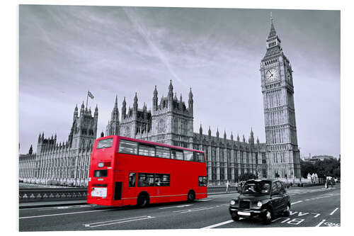 PVC-tavla Red bus on Westminster Bridge, London