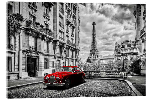 Acrylic print Paris in black and white with red car