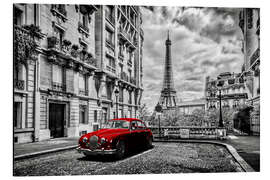 Aluminium print  Paris in black and white with red car - Art Couture