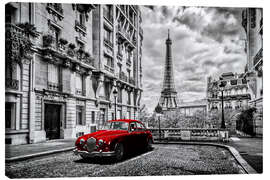 Canvas-taulu  Paris in black and white with red car - Art Couture