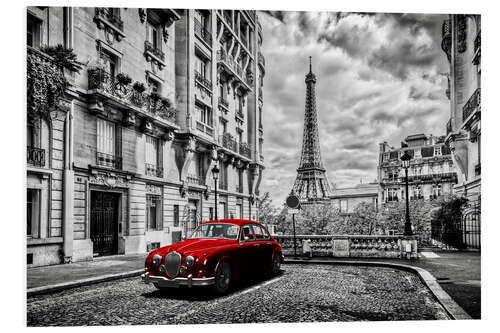 Foam board print Paris in black and white with red car