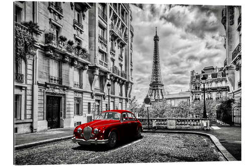 Gallery print Paris in black and white with red car