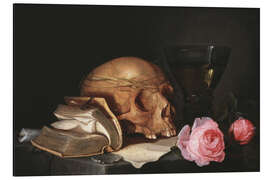 Magnettafel Vanitas mit einem Schädel, einem Buch und Rosen