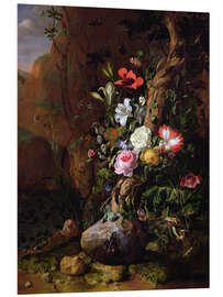 Foam board print Tree trunk surrounded by flowers, butterflies and animals