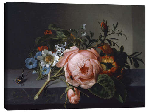 Canvas-taulu Still Life with Rose Branch, Beetle and Bee