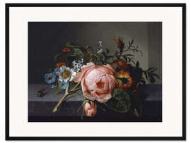 Gerahmter Kunstdruck Stillleben mit Rosen, Käfer und Biene