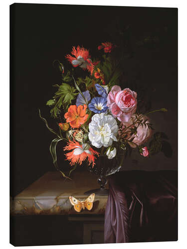 Canvas print A Still Life of Flowers in a vase on a ledge