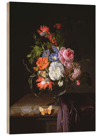 Print på træ A Still Life of Flowers in a vase on a ledge