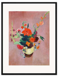 Gerahmter Kunstdruck Strauss mit Gladiolen auf rosa Grund