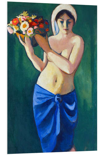 Foam board print Woman, carrying a flower cup