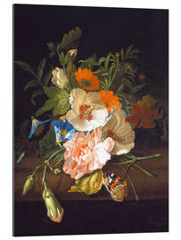 Gallery print Floral still life with butterflies on a stone bench