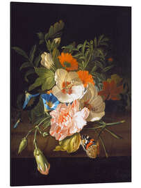 Magnettafel Blumenstillleben mit Schmetterlingen auf einer Steinbank