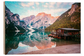 Wood print Dolomites Lake Braies