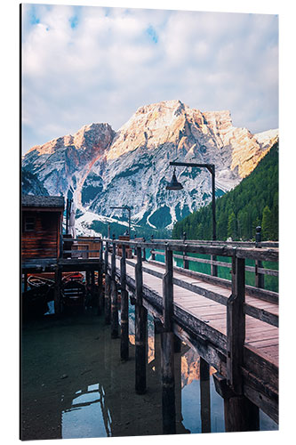 Stampa su alluminio Dolomiti Lago di Braies con capanna