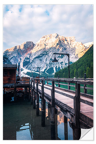 Selvklebende plakat Dolomites Pragser Wildsee with hut