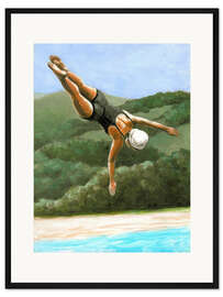 Gerahmter Kunstdruck Kunstspringerin über dem See