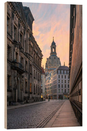 Holzbild Frauenkirche Dresden im Morgenlicht