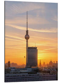 Tableau en aluminium Fernsehturm de Berlin au coucher du soleil