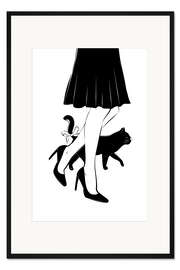 Gerahmter Kunstdruck Frau mit einer Katze