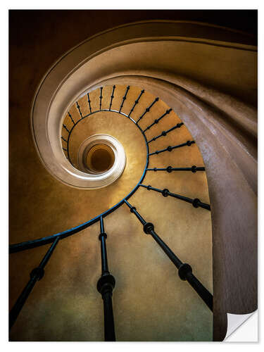 Selvklebende plakat Golden spiral staircase