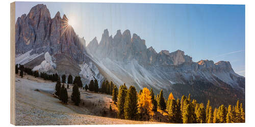 Cuadro de madera Geisler Group al amanecer, Tirol del Sur, Italia