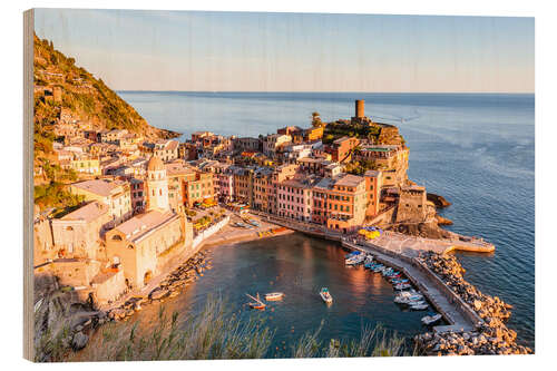 Wood print Vernazza at sunset, Cinque Terre, Italy