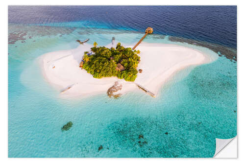 Sticker mural Vue aérienne d'une île de rêve aux Maldives