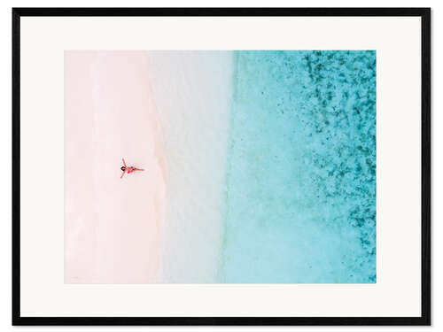 Framed art print Aerial view of woman on a tropical beach