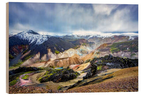 Wood print Landmannalaugar Colorful mountains