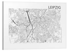 Tableau en aluminium Plan de la ville de Leipzig, gris